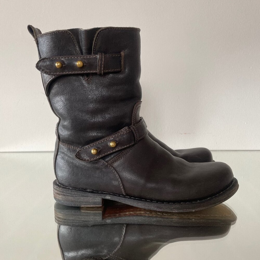 Rag & Bone Suede Mid-Cald Moto Boots Brown Size 36